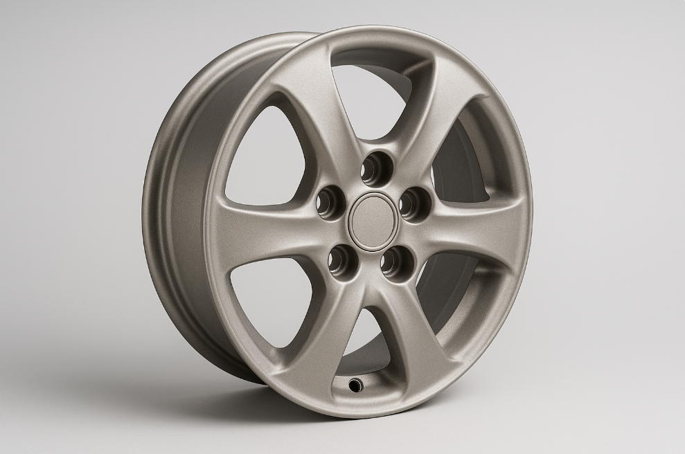 Low pressure casting aluminum alloy wheel with a five-spoke design, featuring a smooth metallic finish and precision-machined details.