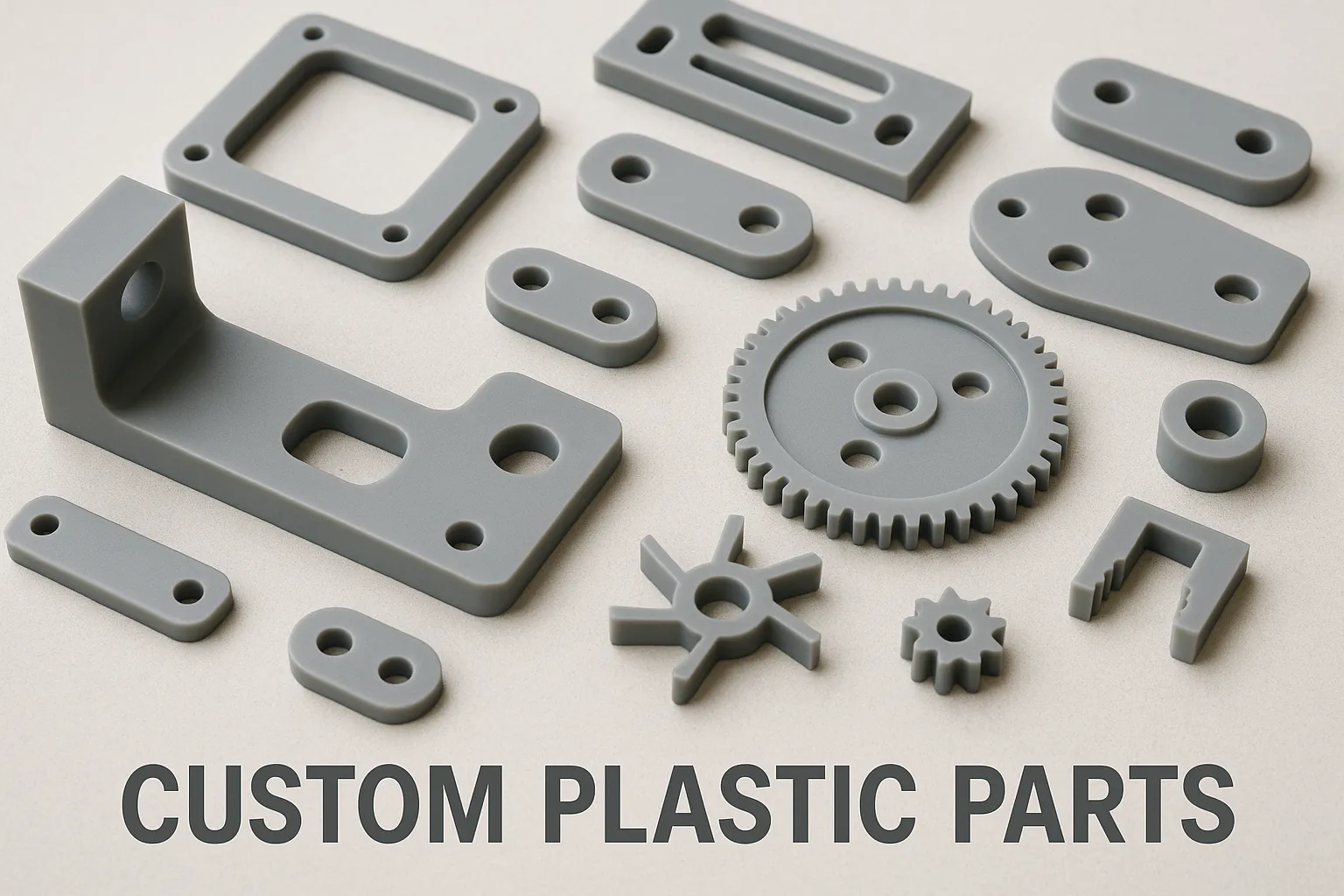 Display of custom injection-molded plastic parts for industrial equipment and machinery assembly, suitable for OEM projects and precision component applications.