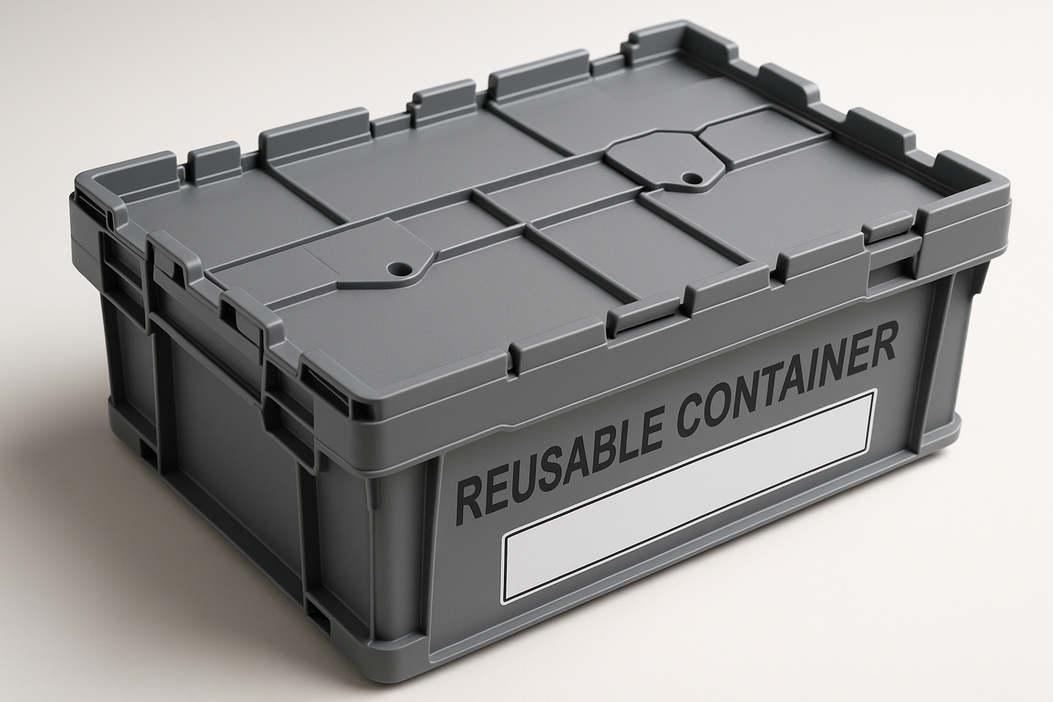 Reusable plastic logistics crate component with snap-fit features and identification labels