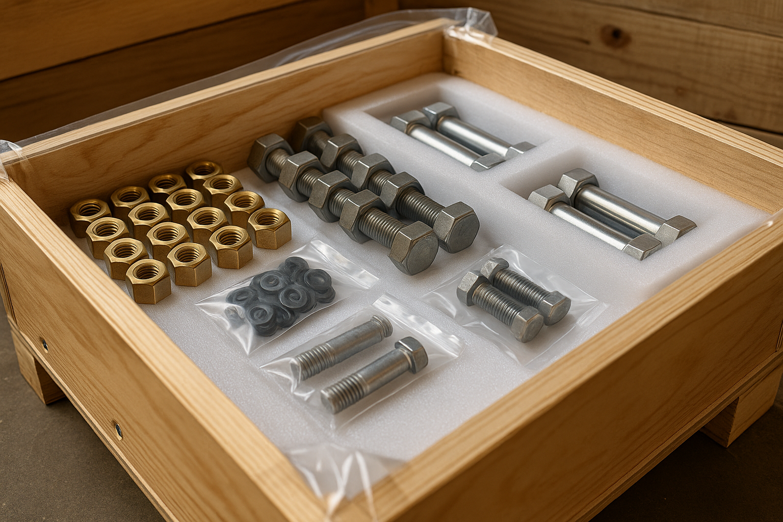Custom export packaging for metal fasteners