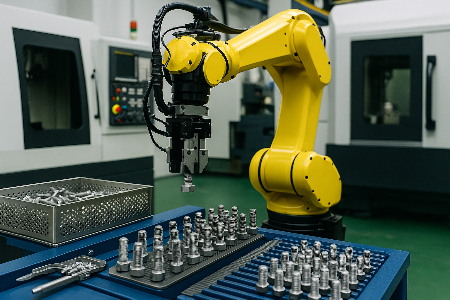 Automated fastener production line with robotic arm