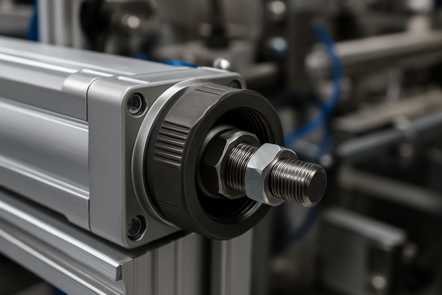 Threaded lock ring used in automation-grade pneumatic cylinder