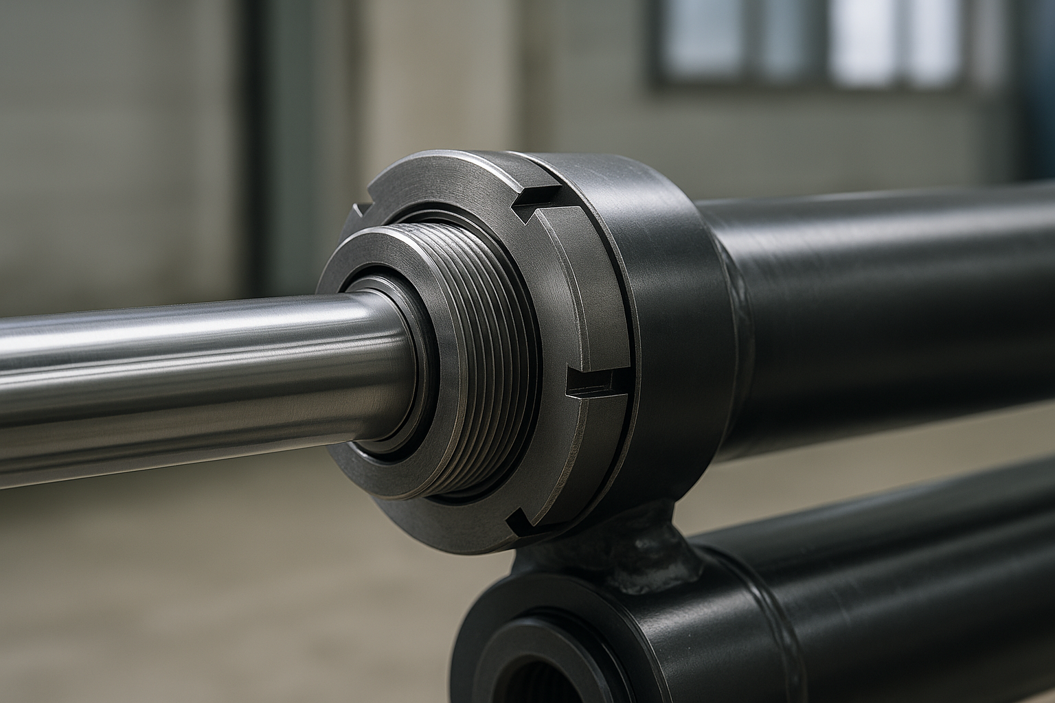 Threaded locking ring on hydraulic cylinder
