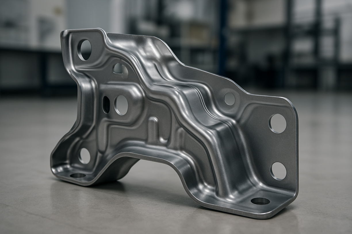 Stamped automotive metal bracket used in chassis
