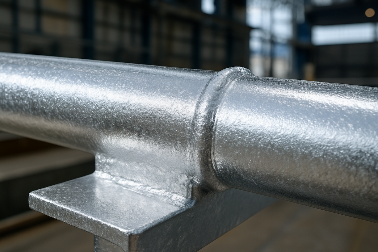 Hot-dip galvanized welded steel structure with protective zinc coating.