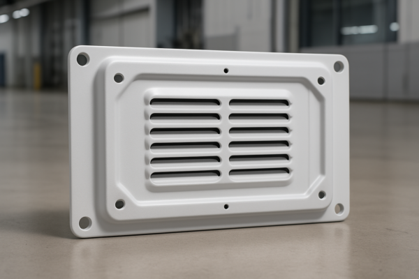 Stamped sheet metal panel with powder coating for HVAC system