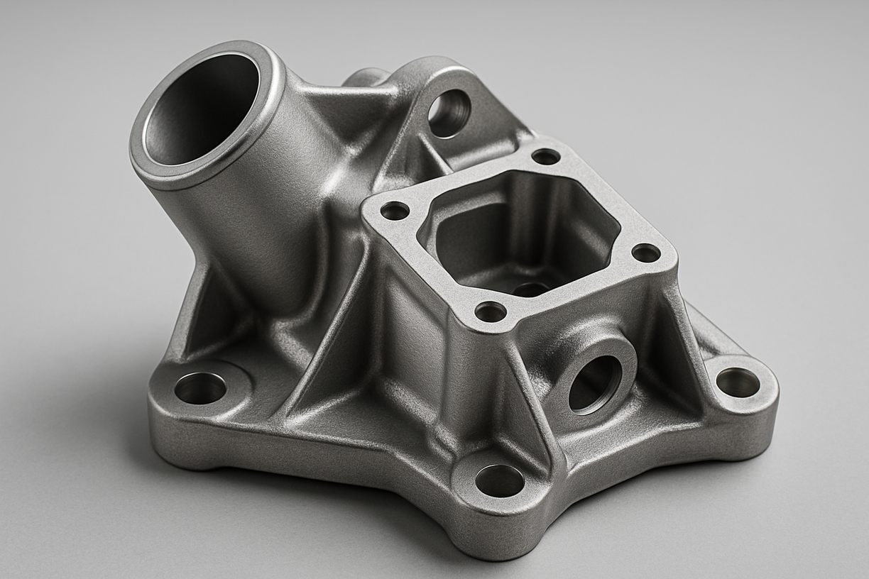 Precision metal casting part with machined holes, smooth surface, and complex geometry for industrial applications.