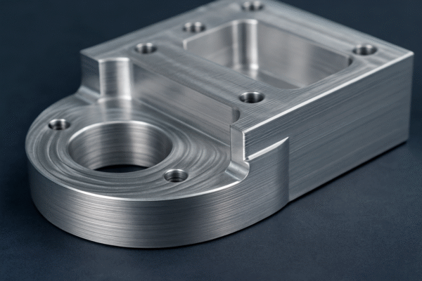 Close-up of a Prime CNC-machined metal component, highlighting detailed surface finish and precise dimensional tolerances.