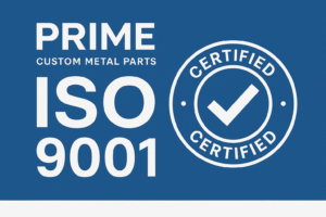 ISO-certified custom metal parts with high precision machining and compliance seal.