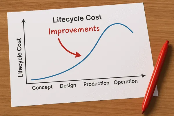 Lifecycle cost curve with improvement markers