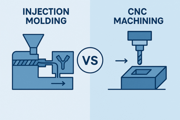 Infographic showing the production processes of injection molding and CNC machining