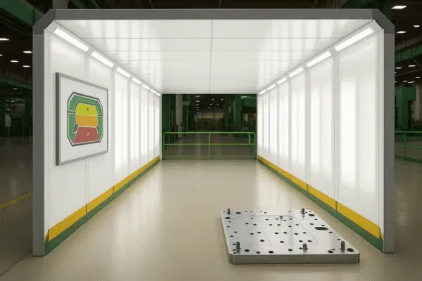 Light tunnel inspection booth with tooling plate for sheet metal stamping quality control