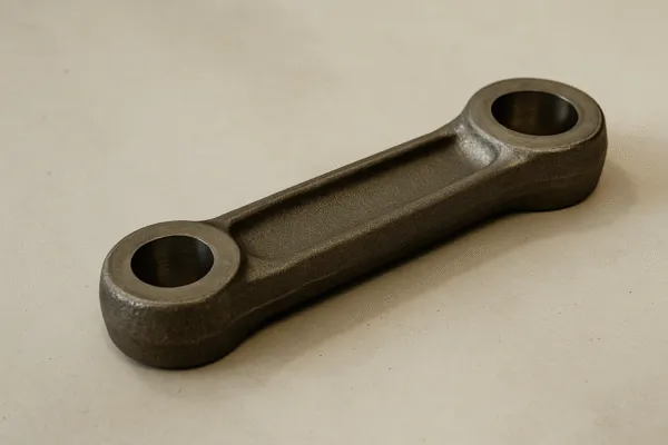 Heavy-duty casting linkage part with machined bores for alignment and wear interfaces.