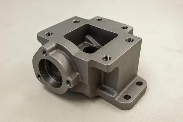 Machining-ready casting housing with threaded holes and functional mounting faces.