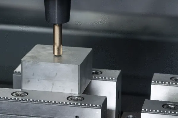 CNC operator programming a machine interface beside a milling center.