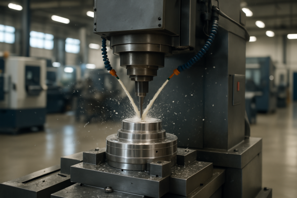 CNC and hydraulic press machines in a spacious factory workshop with natural lighting.