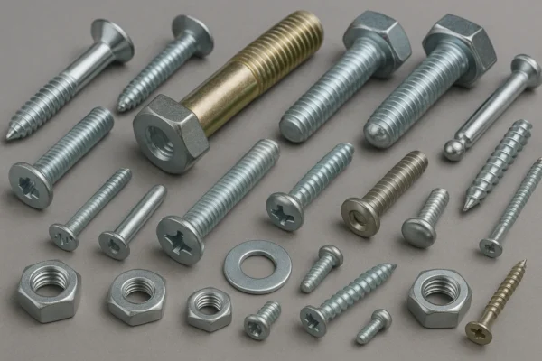 Various metal fasteners including screws and bolts produced by PRIME