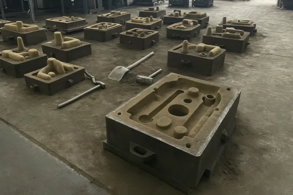 Sand casting pouring process in a foundry