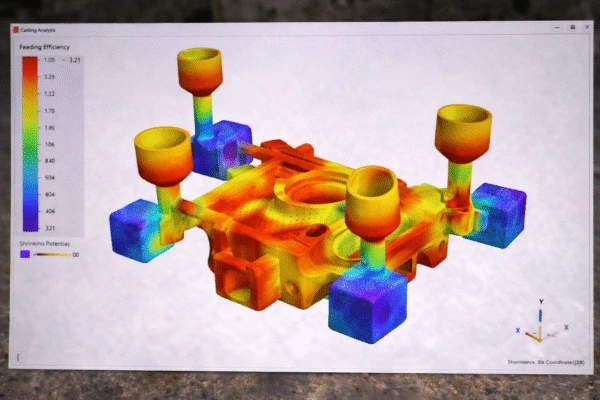 Riser and chill layout concept to improve feeding and directional solidification in thick-section castings.