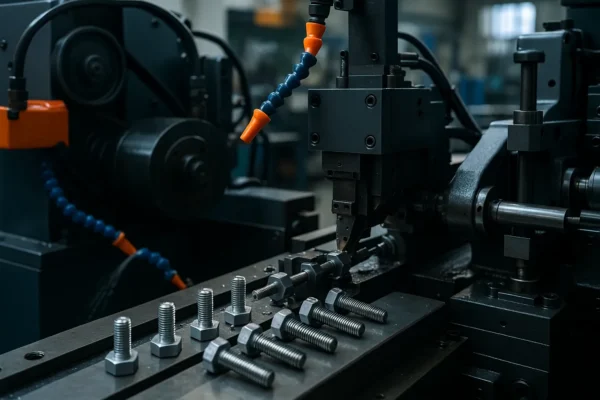 Automated production line for custom metal fasteners with in-process inspection and sorting