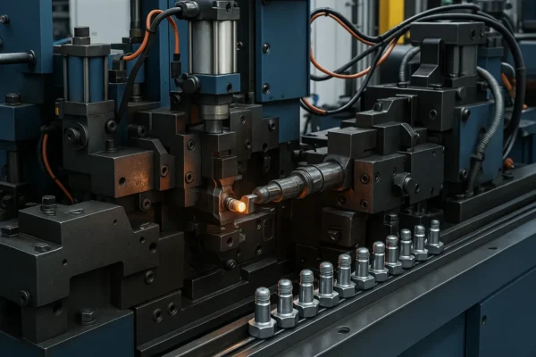 High-speed cold heading line producing fastener blanks with controlled forming steps