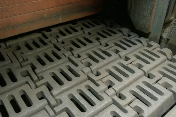 Coal and utility boiler furnace floor fitted with interlocking grate bars for fuel conveyance.