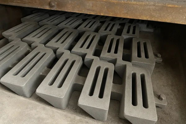 Grate cooler zone for cement or lime kiln using staggered grate bars for efficient heat recovery.