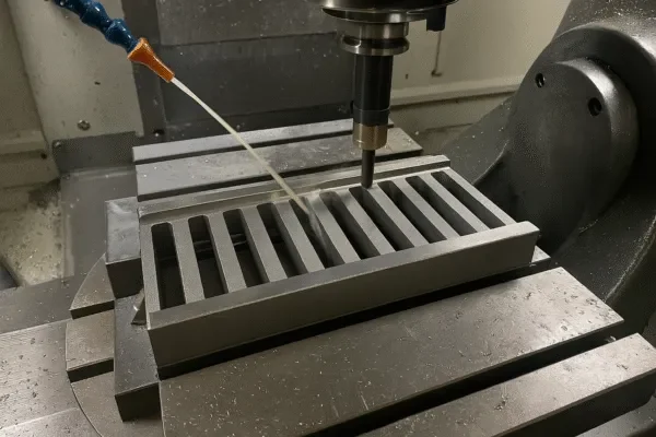 Five-axis CNC finishing grate bar surfaces and slot edges for precision fit-up.