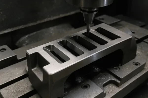 Five-axis CNC machining precision grate bars, refining surface and slot edges for accurate furnace assembly.