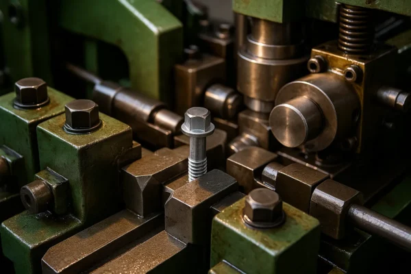 Multi-station cold heading machine forming a bolt blank for high-volume fastener production