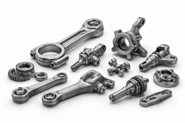 Forged automotive components such as connecting rod and clevis