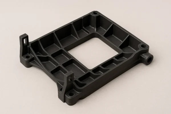 Reinforced plastic structural component with ribs and mechanical joints.