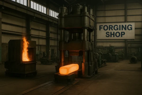 A modern industrial workshop with stamping presses and CNC machining centers lined up on both sides, featuring the word PRIME on the back wall.