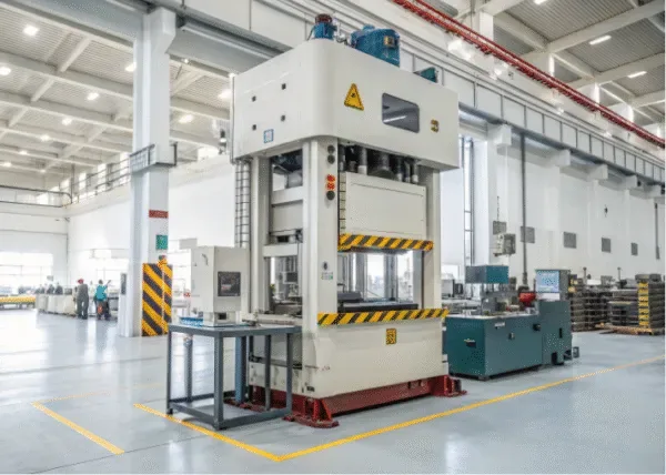 Stamping press workshop showing production environment and process control