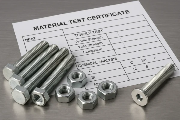 Material test certificate (MTR/MTC) for fasteners with heat/lot traceability fields