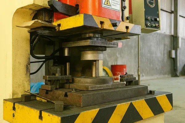 Stamping press in industrial workshop
