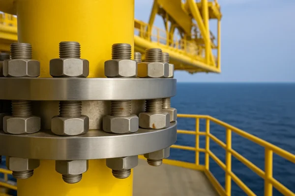 Oil and gas fasteners: corrosion-resistant bolts in offshore environments requiring traceability and spec compliance
