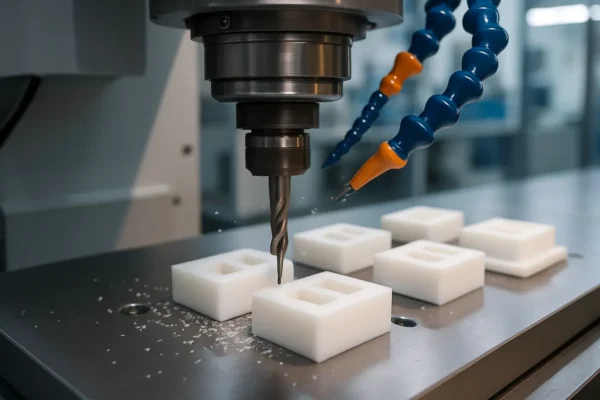 CNC machining of engineering plastic components for low-volume tight-tolerance production.