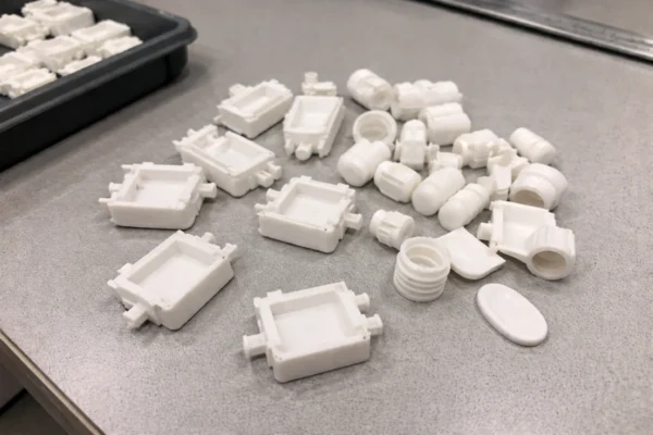 Samples of custom molded plastic parts prepared for review and dimensional verification during an OEM sourcing project.