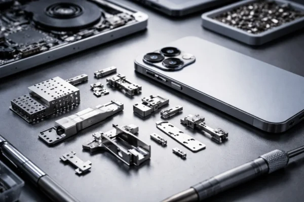 Precision stamped components for electronics including shielding and conductive parts