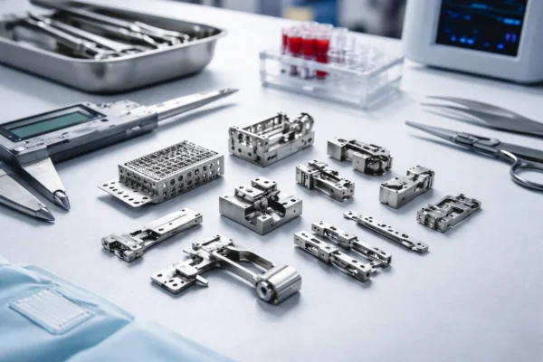 Stainless steel stamped component for medical device housing and functional parts