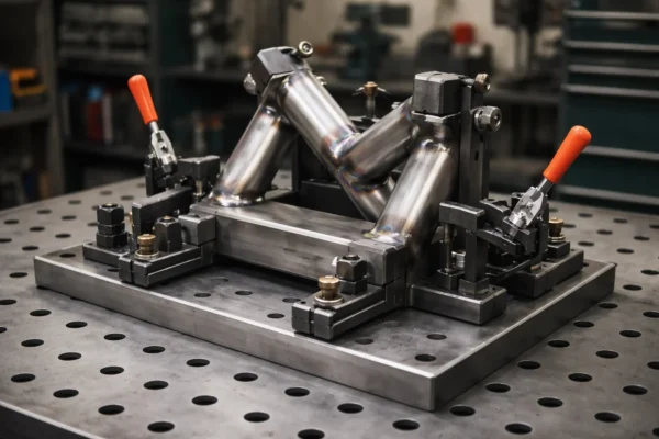 Custom welding fixture and jig setup supporting repeatable joint alignment.