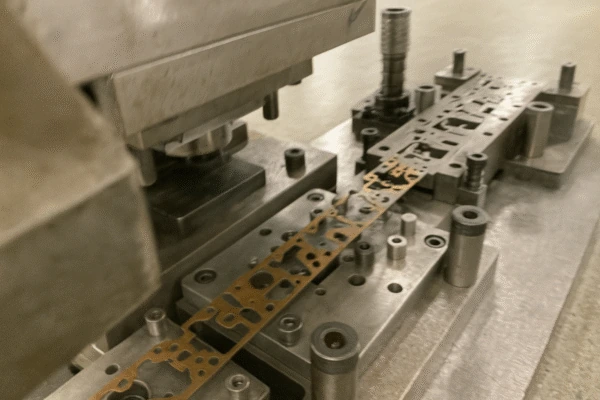 Progressive die metal stamping strip tooling in production