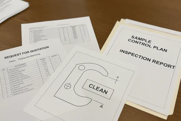RFQ, sample control plan, and inspection report documents for custom metal parts manufacturing and quality control