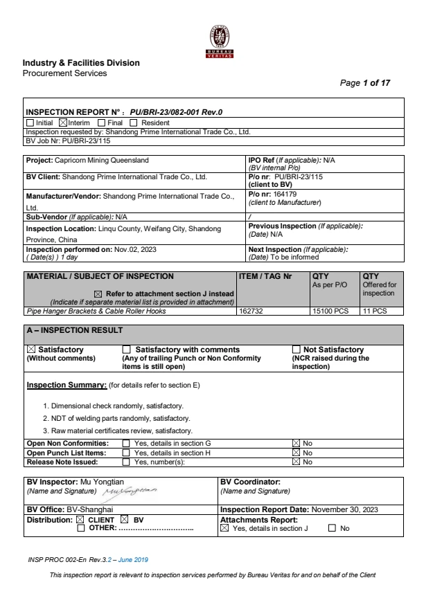 Bureau Veritas inspection report sample